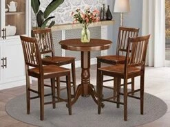 East West Furniture EDVN5-WHI-C 5 Piece Counter Height Dining Table Set Includes A Round Kitchen Table With Pedestal And 4 Linen Fabric Upholstered Dining Chairs, 30x30 Inch, Buttermilk & Cherry -Songmics Furniture Shop 51FI9apNTFL. AC