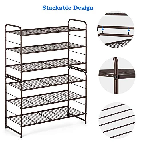 Bextsrack 3-Tier Shoe Rack, Stackable & Adjustable Wire Grid Shoe Shelf Storage Organizer For Closet Bedroom Entryway - Bronze 2 Bextsrack 3-Tier Shoe Rack, Stackable & Adjustable Wire Grid Shoe Shelf Storage Organizer For Closet Bedroom Entryway - Bronze - Image 2