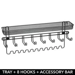 MDesign Steel Wall Mount Organizer Hanger Rack Holder With 8 Hooks And Storage Basket For Bedroom, Hall, Or Coat Closet - Holds Belts, Ties, Watches, Sunglasses, Wallets - Concerto Collection - Black -Songmics Furniture Shop 51FN9sOkJTL
