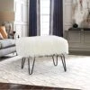 Home Soft Things Mongolian Faux Fur Ottoman, Antique White, 19'' X 13'' X 17'', Cozy Plush Fluffy Ottoman Foot Rest Stool For Living Room Bedroom Entryway Makeup Bench End Of Bed Home Décor