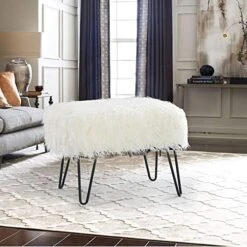 Home Soft Things Mongolian Faux Fur Ottoman, Antique White, 19'' X 13'' X 17'', Cozy Plush Fluffy Ottoman Foot Rest Stool For Living Room Bedroom Entryway Makeup Bench End Of Bed Home Décor -Songmics Furniture Shop 51FRTXJoTNL. AC