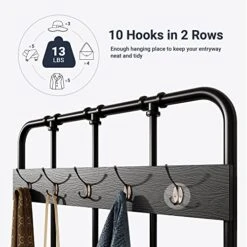 Allewie Coat Rack Shoe Bench, 76" Freestanding Hall Tree, Entryway Bench With Storage Shelves, Upholstered Sponge-Padded Seat, Organized With 5 Hooks, Industrial Accent Furniture, Easy Assembly, Black -Songmics Furniture Shop 51FRuAETgtL