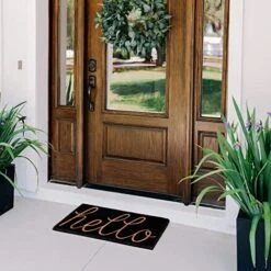 THEODORE MAGNUS Natural Coir Doormat With Non-Slip Backing - 17 X 30 - Outdoor/Indoor - Hello Door Mat - Black - Hello - COIR-1730-15-131