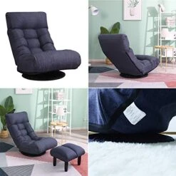 DEPOINTER Chaise Lounge Sofa, 360-Degree Swivel Chair Floor Gaming Chair Lazy Sofa, 3 Adjustable Positions, Foldable Recliner Sofa With Comfortable Backrest And Footrest For Home Office, Navy Blue 12 DEPOINTER Chaise Lounge Sofa, 360-Degree Swivel Chair Floor Gaming Chair Lazy Sofa, 3 Adjustable Positions, Foldable Recliner Sofa With Comfortable Backrest And Footrest For Home Office, Navy Blue -Songmics Furniture Shop 51FaFLbxXuL