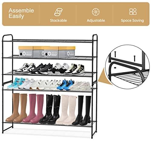 KEETDY 3-Tier Long Shoe Rack For Closet Metal Shoe Organizer For Entryway, Wide Stackable Shoe Storage Shelf With Sturdy Wire Grid For Closet Floor, Bedroom, Black 4 KEETDY 3-Tier Long Shoe Rack For Closet Metal Shoe Organizer For Entryway, Wide Stackable Shoe Storage Shelf With Sturdy Wire Grid For Closet Floor, Bedroom, Black - Image 4