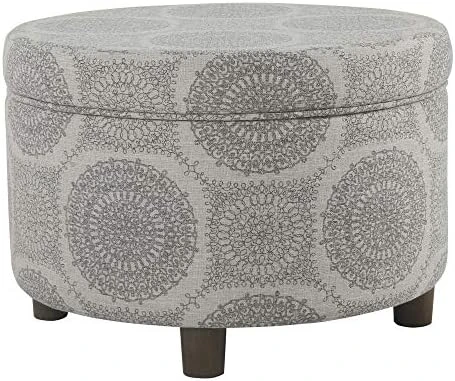 Homepop Home Decor | Upholstered Round Storage Ottoman | Ottoman With Storage For Living Room & Bedroom (Black Geo) 9 Homepop Home Decor | Upholstered Round Storage Ottoman | Ottoman With Storage For Living Room & Bedroom (Black Geo) - Image 9