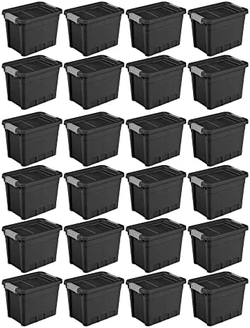 Sterilite 7.5 Gallon Stackable Rugged Industrial Storage Tote Containers With Gray Latching Clip Lids For Garage, Attic, Or Worksite, Black (6 Pack) 11 Sterilite 7.5 Gallon Stackable Rugged Industrial Storage Tote Containers With Gray Latching Clip Lids For Garage, Attic, Or Worksite, Black (6 Pack) - Image 11