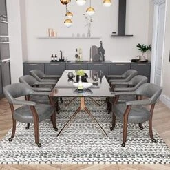 Set Of 4 Dining Chair With Casters, Leather Chair With Caster & Nailhead Trime Dining Chairs With Rollers Curving Backrest Chairs With Wheels Kitchen Table Rolling Chair,Espresso&Beige 1910BG -Songmics Furniture Shop 51FgHHk5CL. AC