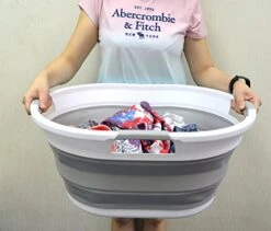 SAMMART 36L (9.5 Gallon) Collapsible 3 Handled Plastic Laundry Basket-Foldable Pop Up Storage Container-Portable Washing Tub-Space Saving Basket/Water Capacity 27L/7.1 Gallon (1, Grey) -Songmics Furniture Shop 51Fh1e42jwL