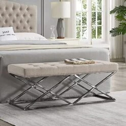 24KF Upholstered Tufted Long Bench Seats With Metal Frame Leg, Linen Bench Ottoman With Padded Seat-Linen -Songmics Furniture Shop 51Fi4 0dPWL. AC