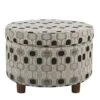 Homepop Home Decor | Upholstered Round Storage Ottoman | Ottoman With Storage For Living Room & Bedroom (Black Geo)