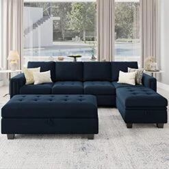 Belffin Velvet Convertible 4-Seat Sectional Sofa With Reversible Chaise L Shaped Sofa Couch Furniture Sets Sectional Couch With Storage Ottoman Blue -Songmics Furniture Shop 51Fk1oJewIL. AC