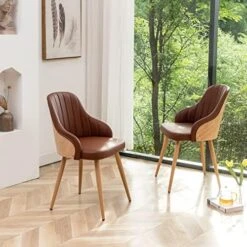 YOUUGIOR Mid Century Modern Dining Chairs,Leather Upholstered Accent Arm Chairs,Leisure Side Chair With Metal Legs And Bamboo Back For Living Room,Dining Room,Set Of 2,Brown. 12 YOUUGIOR Mid Century Modern Dining Chairs,Leather Upholstered Accent Arm Chairs,Leisure Side Chair With Metal Legs And Bamboo Back For Living Room,Dining Room,Set Of 2,Brown. -Songmics Furniture Shop 51FkPHIYWIL. AC
