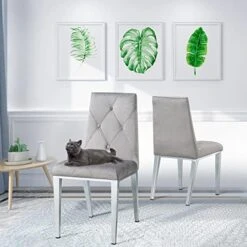 Ufurpie Dining Room Chairs With Velvet Fabric Dining Chairs Set Of 2 With Chrome Legs,Backrest And Button Velvet Fabric Design,Luxury Home Furniture For Dining Room And Kitchen(Set Of 2) (Grey) -Songmics Furniture Shop 51FlBTvHUL. AC
