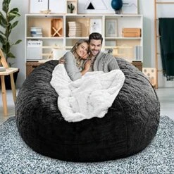 LapEasy Giant Bean Bag Chair Cover(Cover Only,No Filler),Oversized Round Soft Fluffy PV Velvet Washable Lazy Sofa Bean Bag Bed Cover For Adults, Living Room Bedroom Furniture Outside Cover(Drak Grey) -Songmics Furniture Shop 51FlPStHeAL
