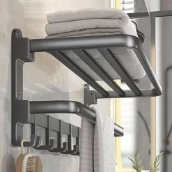 Yariwiz Matte Black Towel Rack Wall Mounted No Drill And Screw Mounting With Foldable Storage Shelf, Bathroom Bath Shower Length 24 Inch Double Towel Rod With Shelf Hotel Towel Rack B0504-MB 23 Yariwiz Matte Black Towel Rack Wall Mounted No Drill And Screw Mounting With Foldable Storage Shelf, Bathroom Bath Shower Length 24 Inch Double Towel Rod With Shelf Hotel Towel Rack B0504-MB -Songmics Furniture Shop 51Fm1qKf3gL. AC 1
