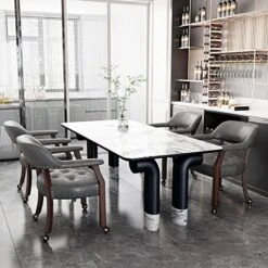 Set Of 4 Dining Chair With Casters, Leather Chair With Caster & Nailhead Trime Dining Chairs With Rollers Curving Backrest Chairs With Wheels Kitchen Table Rolling Chair,Espresso&Beige 1910BG -Songmics Furniture Shop 51FnIRjUTrL. AC