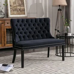 Civama Velvet Loveseat Settee, Nikki Collection Modern Dining Chair, Upholstered Contemporary Banquette Bench With Back, Button Tufted Comfy Accent Sofa Couch With Solid Wood Legs, Black -Songmics Furniture Shop 51FoKue2mXL