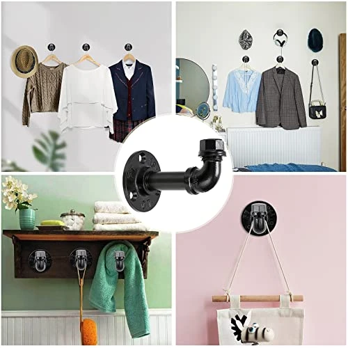 Sumnacon 3 Pcs Industrial Pipe Coat Hook Racks - Heavy Duty Rustic Clothes Towel Holder Hanger, Wall Mounted With Hardware For Home, Office, Electroplated Black Finish 5 Sumnacon 3 Pcs Industrial Pipe Coat Hook Racks - Heavy Duty Rustic Clothes Towel Holder Hanger, Wall Mounted With Hardware For Home, Office, Electroplated Black Finish - Image 5