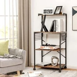 Giantex Kitchen Baker Rack On Wheels, Industrial Utility Storage Shelf, With 3 Hooks, Standing Rolling Microwave Stand, Wood Shelf Metal Frame, Dining Room Furniture (Rustic Brown) -Songmics Furniture Shop 51FseuAlSnL