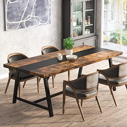 Tribesigns Dining Table For 8 People, 70.87-inch Rectangular Wood Kitchen Table With Strong Metal Frame, Industrial Large Long Dining Room Table For Big Family (Rustic Brown) 2 Tribesigns Dining Table For 8 People, 70.87-inch Rectangular Wood Kitchen Table With Strong Metal Frame, Industrial Large Long Dining Room Table For Big Family (Rustic Brown) - Image 2