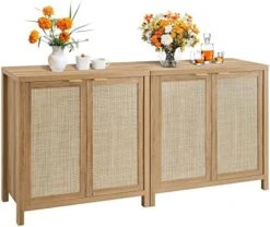 SICOTAS Sideboard Buffet Rattan Storage Cabinet - Farmhouse Kitchen Cabinet With Rattan Decorated Doors - Boho Accent Liquor Coffee Bar Cabinet - Cupboard Console Table For Dining Room Bar - Natural 13 SICOTAS Sideboard Buffet Rattan Storage Cabinet - Farmhouse Kitchen Cabinet With Rattan Decorated Doors - Boho Accent Liquor Coffee Bar Cabinet - Cupboard Console Table For Dining Room Bar - Natural -Songmics Furniture Shop 51FtpZBVgL. AC