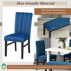 YUNLife 6 Piece Kitchen And Dining Furniture Set, Marble Veneer Table And 4 Flannelette Upholstered Chairs & Bench For Living Room, Breakfast Nook, Dinette, White+Blue -Songmics Furniture Shop 51Fvt5avyTL