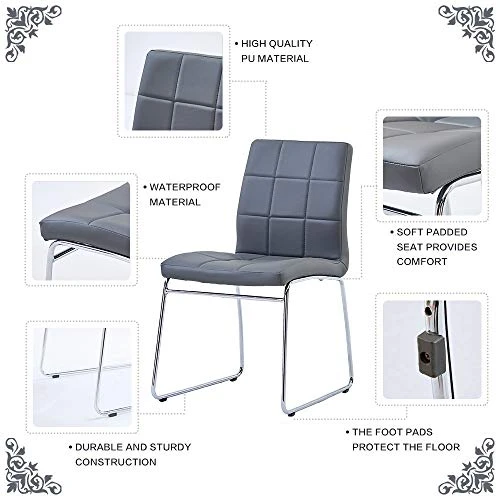 Modern Faux Leather Dining Chairs Indoor Use, Comfortable Kitchen Chairs With Chrome Legs For Kitchen, Living, Bedroom, Waiting Room Chairs, Dining Room Side Chairs Set Of 2 (Gray) 2 Modern Faux Leather Dining Chairs Indoor Use, Comfortable Kitchen Chairs With Chrome Legs For Kitchen, Living, Bedroom, Waiting Room Chairs, Dining Room Side Chairs Set Of 2 (Gray) - Image 2