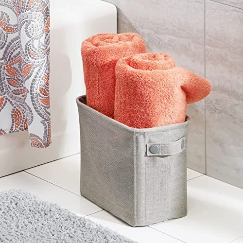 MDesign Narrow Fabric Storage Bin Basket With Handles For Bathroom Closet, Vanity, Cabinet, Cubby, Countertop, Tall Slim Baskets For Towels, Toilet Tissue, Crane Collection - Light Gray 4 MDesign Narrow Fabric Storage Bin Basket With Handles For Bathroom Closet, Vanity, Cabinet, Cubby, Countertop, Tall Slim Baskets For Towels, Toilet Tissue, Crane Collection - Light Gray - Image 4
