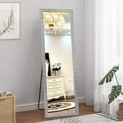 OGCAU Fashion Full Length Mirror, Floor Mirror With Stand, Full Body Mirror, Large Mirror, Mosaic Style Wall-Mounted Mirror For Bedroom, Living Room, Dressing Room - Silver 65" X22" -Songmics Furniture Shop 51G2x8H83WL