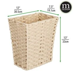 MDesign Small Woven Trash Can - Slim Rectangular Waste Basket - Decorative Garbage Waste Bin For Bedroom, Bathroom, Kitchen, Home Office, Craft, Laundry, Utility Rooms, And Garage - Taupe -Songmics Furniture Shop 51GCveSqYkL