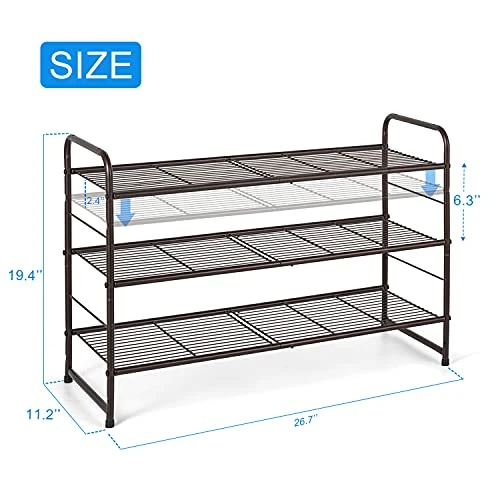 Bextsrack 3-Tier Shoe Rack, Stackable & Adjustable Wire Grid Shoe Shelf Storage Organizer For Closet Bedroom Entryway - Bronze 6 Bextsrack 3-Tier Shoe Rack, Stackable & Adjustable Wire Grid Shoe Shelf Storage Organizer For Closet Bedroom Entryway - Bronze - Image 6
