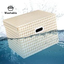 TYEERS Large Collapsible Storage Bins With Lids, Patterns, Washable, Fabric Decorative Storage Boxes For Home Office Storage, 17.3x11.8x11.4 Inches, 5 Pack, Beige -Songmics Furniture Shop 51GDry9DkNL