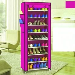 SoSo-BanTian1989 Grey 10 Tiers Metal Tube Frame Shoe Rack With Dustproof Cover, 27 Pairs Shoes Cabinet Closet Storage Organizer Tower Shelf -Songmics Furniture Shop 51GHkH9oooL. AC