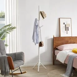 YMYNY Wooden Coat Rack Stand, Free Standing Hall Tree With 8 Hooks Super Easy Assembly, Adjustable Sizes Entryway Coat Rack For Hat, Clothes, Purse, Scarves, Handbags, White, HD-UHRF-1194 -Songmics Furniture Shop 51GKL2EbiSL