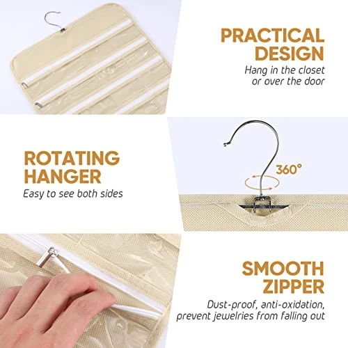 Cabilock Hanging Jewelry Organizer Double Sided Zipper Earrings Pocket Holder With 66 Pockets Wall Closet Necklace Hanger For Bracelet Watch Ring Chain 1 Cabilock Hanging Jewelry Organizer Double Sided Zipper Earrings Pocket Holder With 66 Pockets Wall Closet Necklace Hanger For Bracelet Watch Ring Chain