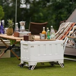 RASHIV Storage Box With Wooden Cover Multifunctional Book Box Finishing Box Household Storage Box Outdoor Folding Trunk Camping Box (C)