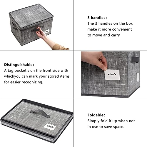 DOVAMY Fabric Storage Bins With Lids, Foldable Decorative Storage Boxes, Shelf Organizer For Closet, Storage Baskets, 15.7”L X 11.8”W X 9.8”H, Light Grey BDR0302 2 DOVAMY Fabric Storage Bins With Lids, Foldable Decorative Storage Boxes, Shelf Organizer For Closet, Storage Baskets, 15.7”L X 11.8”W X 9.8”H, Light Grey BDR0302 - Image 2
