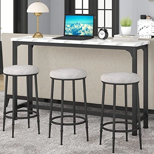 HOMYSHOPY Bar Table Set For 3, 4 Piece Dining Table Set With 3 Stools, Counter Height Kitchen Table Set With 3 Chairs For Breakfast Nook, Living Room And Apartment (White & Black) 1 HOMYSHOPY Bar Table Set For 3, 4 Piece Dining Table Set With 3 Stools, Counter Height Kitchen Table Set With 3 Chairs For Breakfast Nook, Living Room And Apartment (White & Black)
