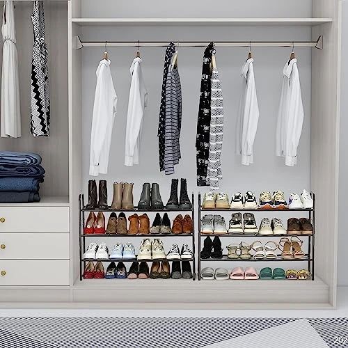 SUFAUY 3-Tier Shoe Rack, Stackable Shoe Shelf Storage Organizer For Entryway Closet, Extra Large Capacity, Wire Grid, Bronze 1 SUFAUY 3-Tier Shoe Rack, Stackable Shoe Shelf Storage Organizer For Entryway Closet, Extra Large Capacity, Wire Grid, Bronze
