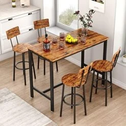 CALABASH Bar Table And Chairs Set,Industrial Counter Height Pub Table With 4 Chairs,Bar Table Set 5 Pieces Dining Table Set Home Kitchen Breakfast Table Set(Grey, Rectangular 1Table +4 Stools) -Songmics Furniture Shop 51GVJqSpiEL. AC