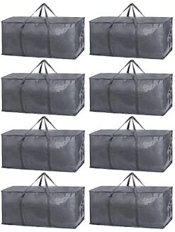 Fixwal Heavy Duty Moving Bags 8 Pack Storage Bags 93L Grey Moving Supplies For Space Saving Moving Storage Backpack Straps Strong Handles & Zippers, Foldable