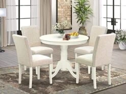 East West Furniture ANAB5-LWH-64 5Pc Round 36" Table And 4 Parson Chair With Linen Leg And Pu Leather Color White -Songmics Furniture Shop 51Gba2yhPL. AC