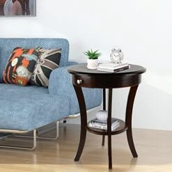 ECOMEX Round Wood Side Table, 20 Inch Wood Curved Legs Living Room Table With Storage Shelf With Intersecting Pedestal Base, Black End Tables For Kitchen, Dining Room, Bedroom, Coffee Bar, Sofa