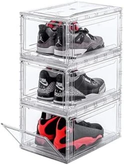 BBYB Shoe Box,Drop Front Shoe Box,Clear Plastic Stackable Storage Bins,Magnetic Transparent Door Clear Storage Bins 3pack (Large, E-Clear) -Songmics Furniture Shop 51GmXmNrUbL. AC