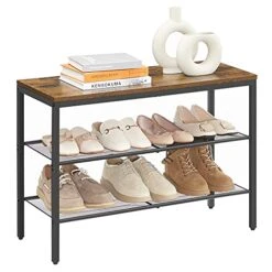 VASAGLE 3-Tier Rack, Freestanding Shoe Storage Organizer, Mesh Shelves, Space-Saving In The Entryway, Industrial, Rustic Brown + Black -Songmics Furniture Shop 51GpYyyFpiS