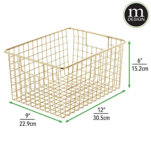 MDesign Metal Wire Bathroom Storage Basket Organizer With Handles - Organize Master Or Guest Bathrooms, Linen, Hallway, Or Entryway Closets, Bedroom, Laundry Room - Concerto Collection - Soft Brass 2 MDesign Metal Wire Bathroom Storage Basket Organizer With Handles - Organize Master Or Guest Bathrooms, Linen, Hallway, Or Entryway Closets, Bedroom, Laundry Room - Concerto Collection - Soft Brass - Image 2
