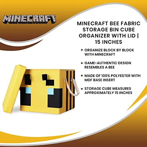 Minecraft Bee 15-Inch Storage Bin Chest With Lid | Foldable Fabric Basket Container, Cube Organizer With Handles, Cubby Closet Organizer | Video Game Gifts And Collectibles 6 Minecraft Bee 15-Inch Storage Bin Chest With Lid | Foldable Fabric Basket Container, Cube Organizer With Handles, Cubby Closet Organizer | Video Game Gifts And Collectibles - Image 6