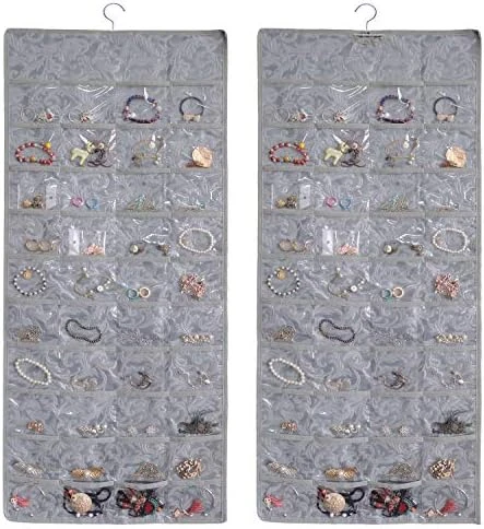 BB Brotrade Hanging Jewelry Organizer,Double Sided Jewelry Storage Organizer With Embossed Pattern,80 Clear PVC Pockets Organizer For Holding Jewelries (White) 2 BB Brotrade Hanging Jewelry Organizer,Double Sided Jewelry Storage Organizer With Embossed Pattern,80 Clear PVC Pockets Organizer For Holding Jewelries (White) - Image 2