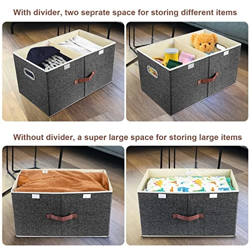 TYEERS Extra Large Collapsible Storage Bins With Lids And Compartments, Organizing Bins For Closet Storage, Clothes Storage, Cube Organizer For Home Office Storage - 2 Pack - Black 2 TYEERS Extra Large Collapsible Storage Bins With Lids And Compartments, Organizing Bins For Closet Storage, Clothes Storage, Cube Organizer For Home Office Storage - 2 Pack - Black - Image 2